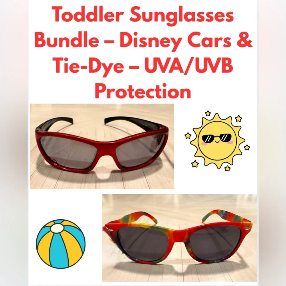 Sunglasses Bundle for Toddlers– Disney Cars & Tie-Dye – UVA/UVB Protection